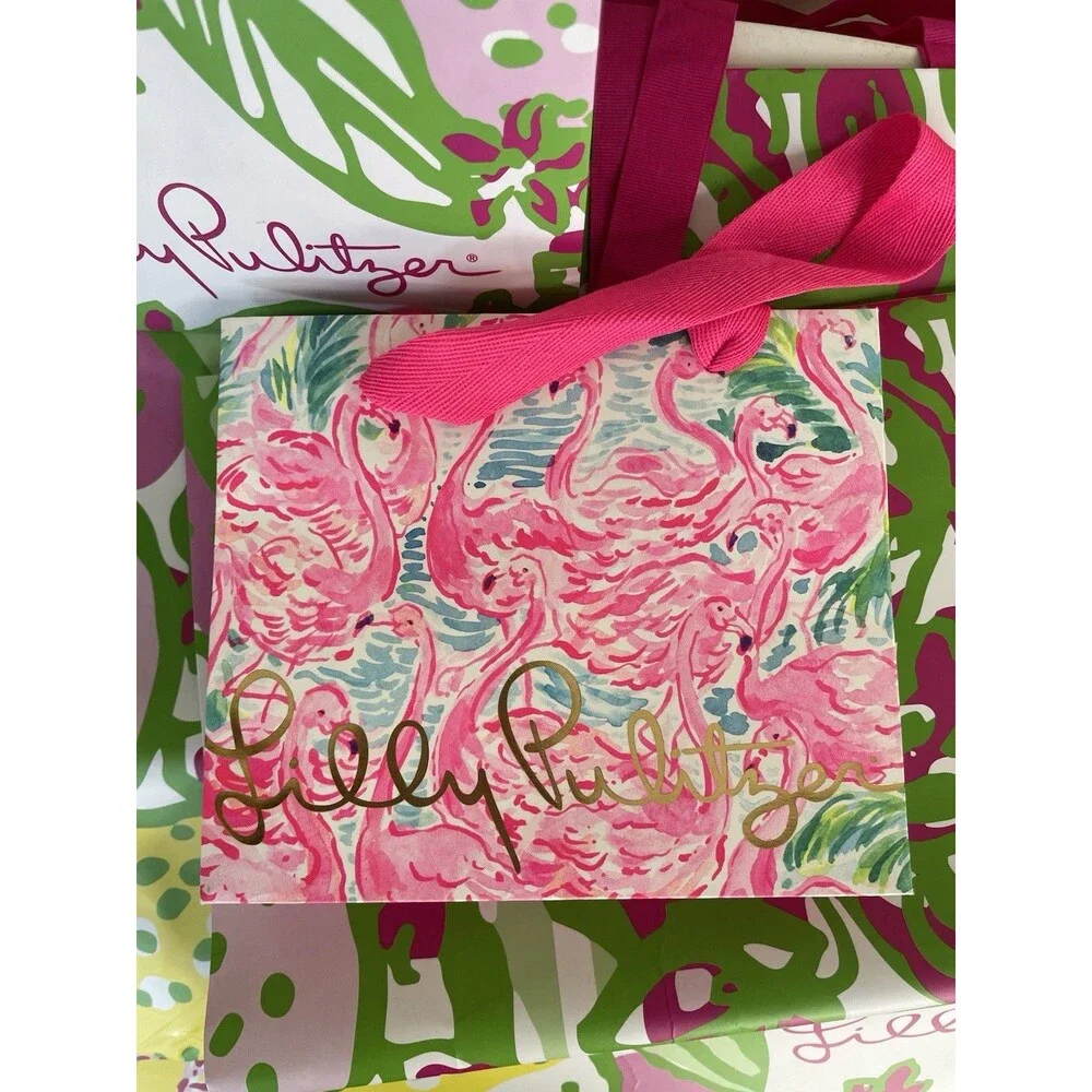 Lilly Pulitzer Shopping Gift Bag Lot Assorted Sizes Floral Flamingo Pink Green